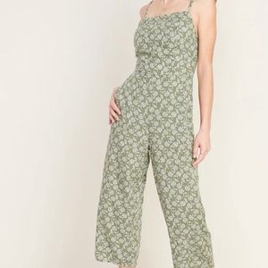 Old Navy Tall Green Olive Floral Square Neck Pocket Jumpsuit Size Small